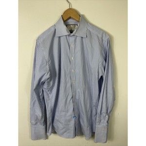 Thomas Pink The Sterling Slim Fit Dress Shirt Blue Striped Size 16 34.5